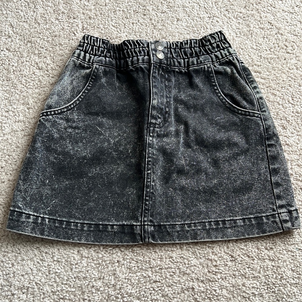 Black Acid Denim Skirt